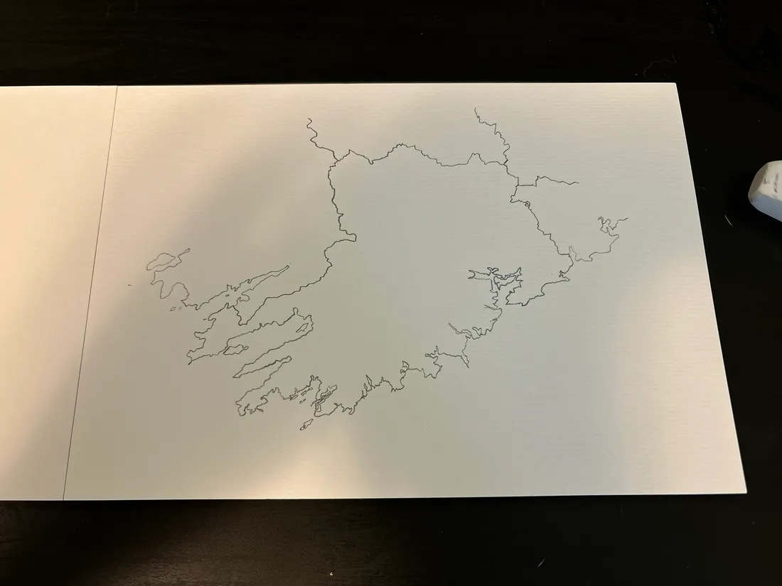 Early outline sketch for the County Cork map