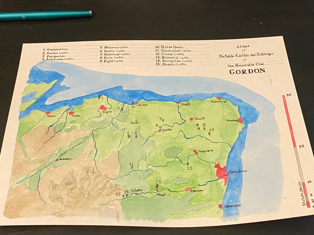 Nearly finished Gordon Holdings watercolor map