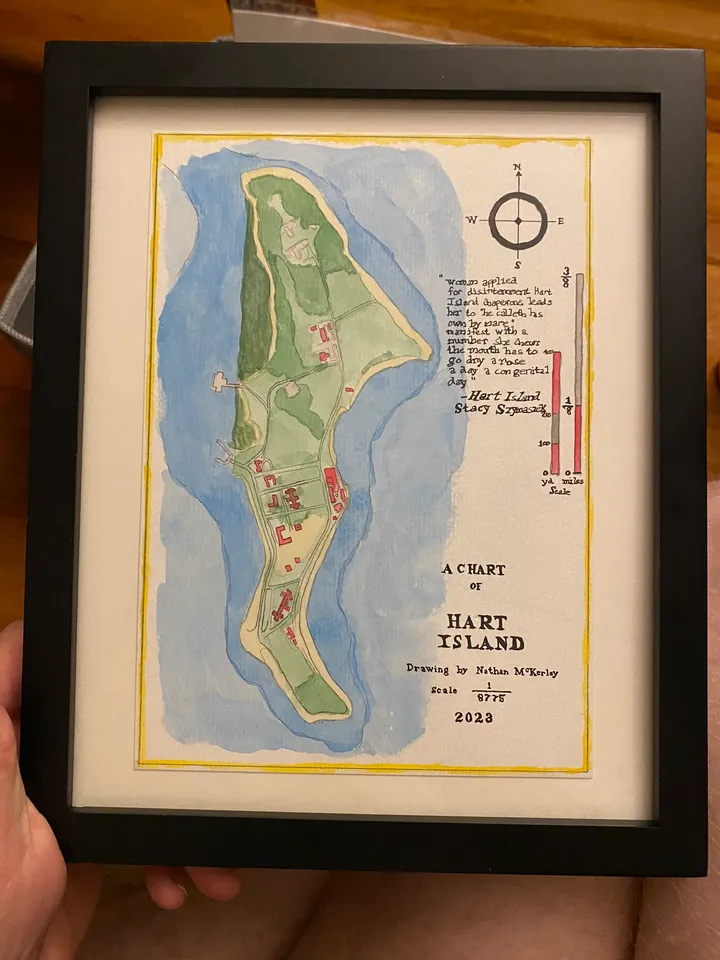 Completed watercolor map of Hart Island, South Carolina