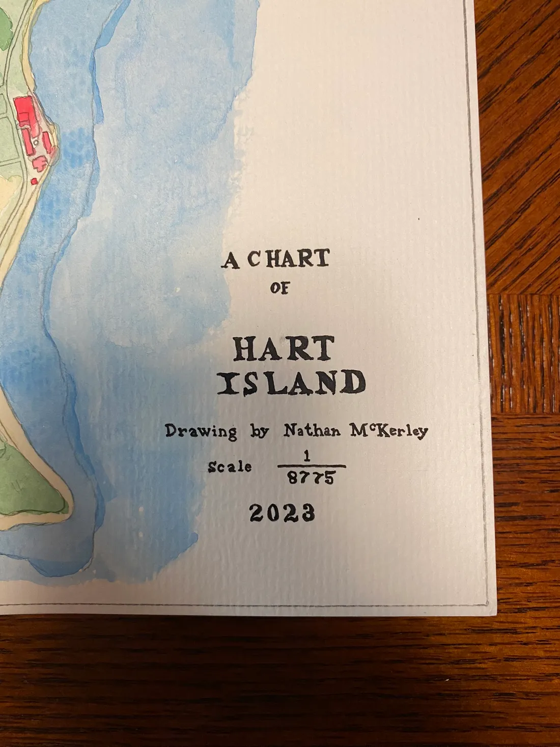 Close detail of the Hart Island hand-lettered title