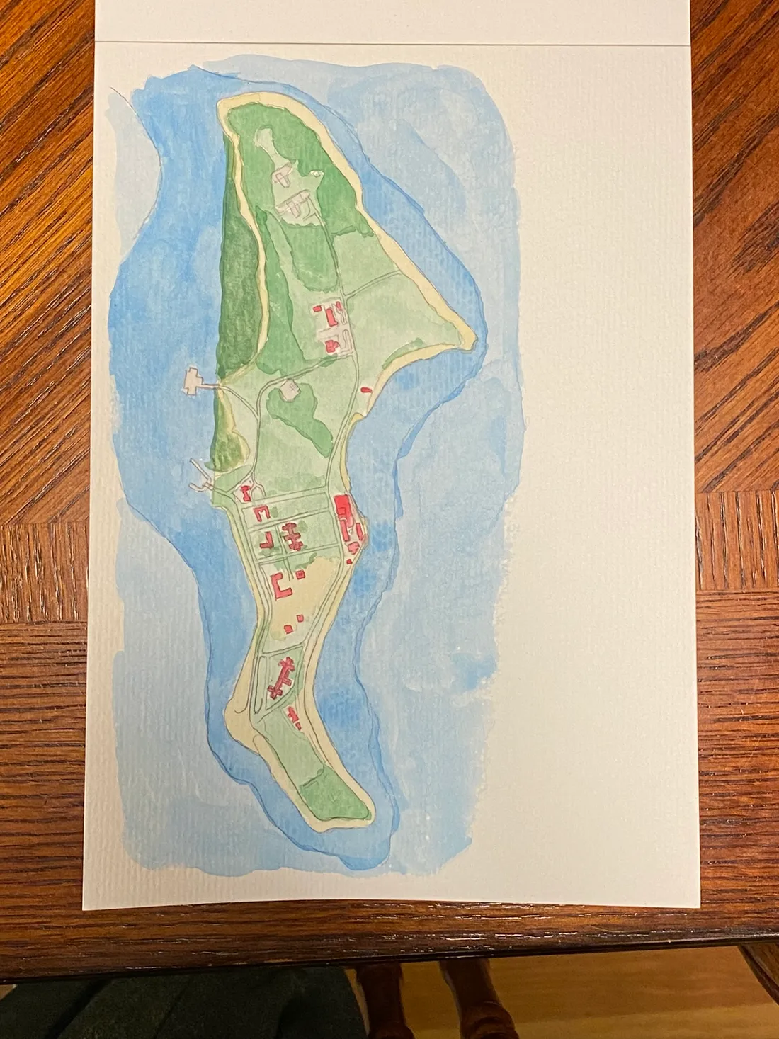 Watercolor stage for the Hart Island map