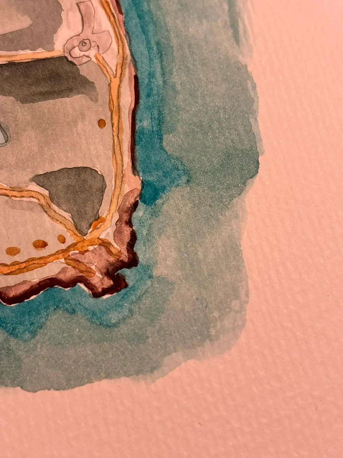 Close watercolor detail of the Marado Island map