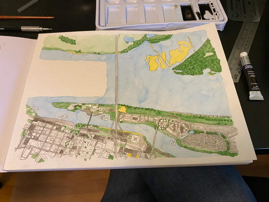Partially painted Memphis map.