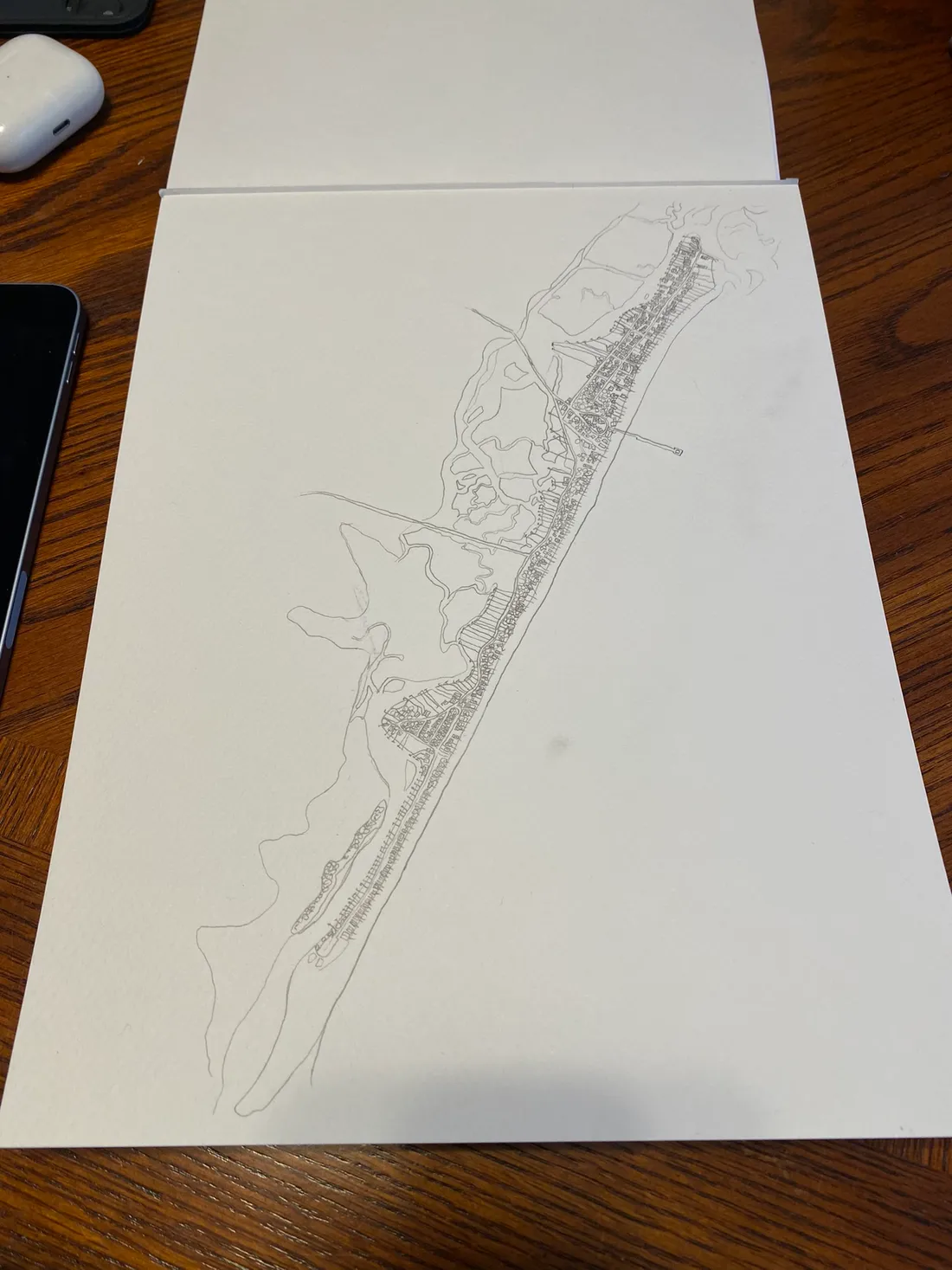 Pencil sketch for the Pawleys Island map