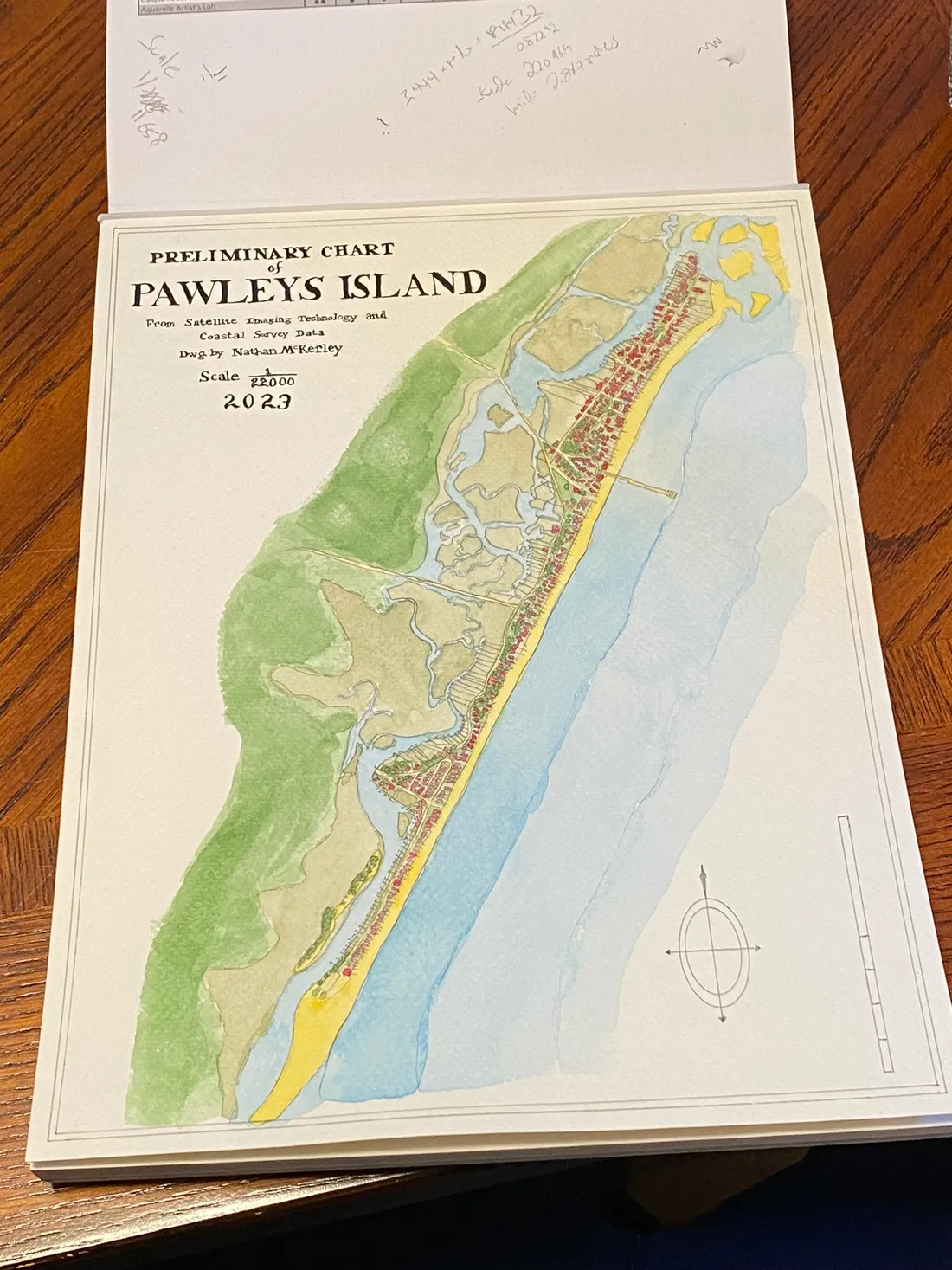 Title area of the Pawleys Island watercolor map