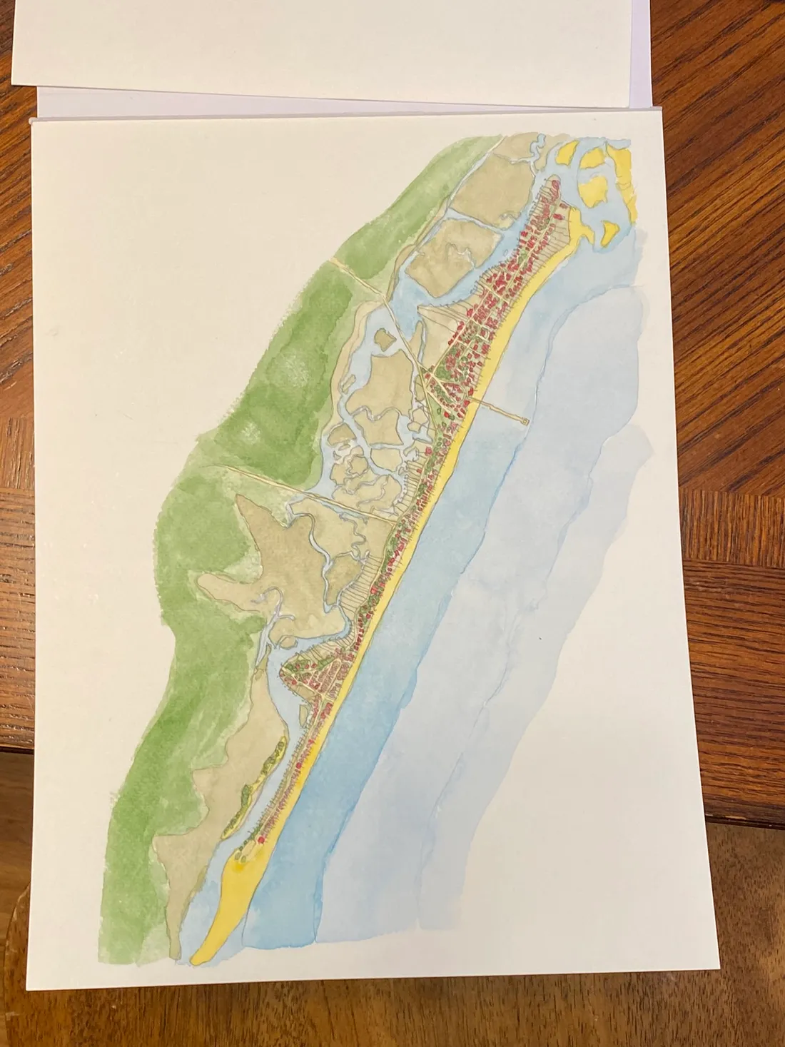Watercolor stage of the Pawleys Island map