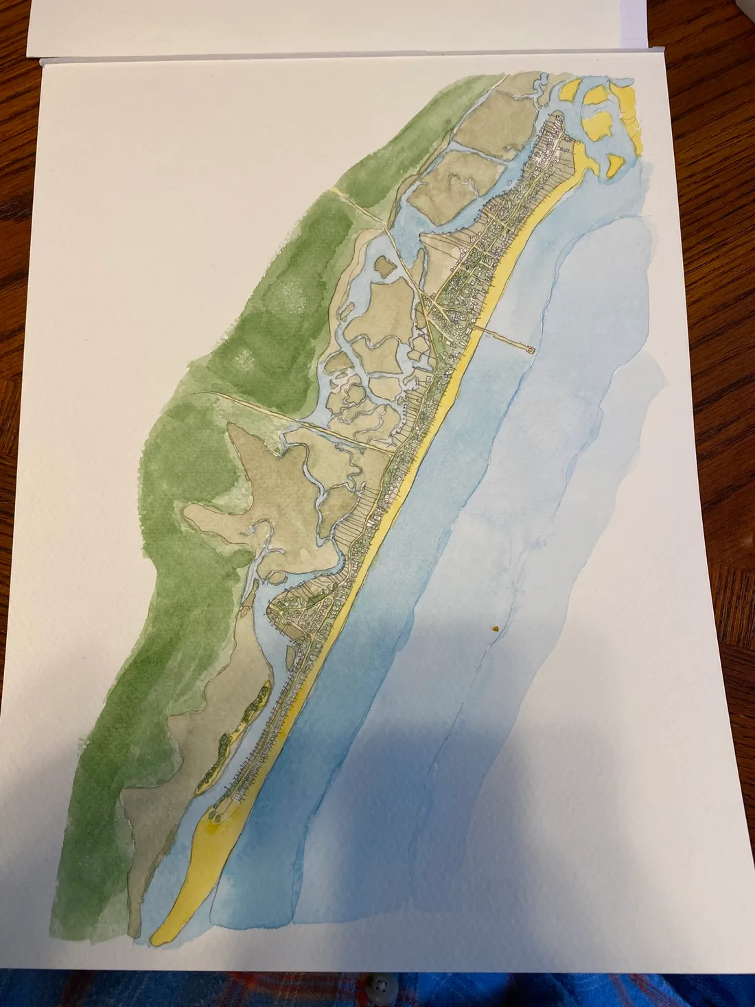 Pawleys Island watercolor map before red accent details